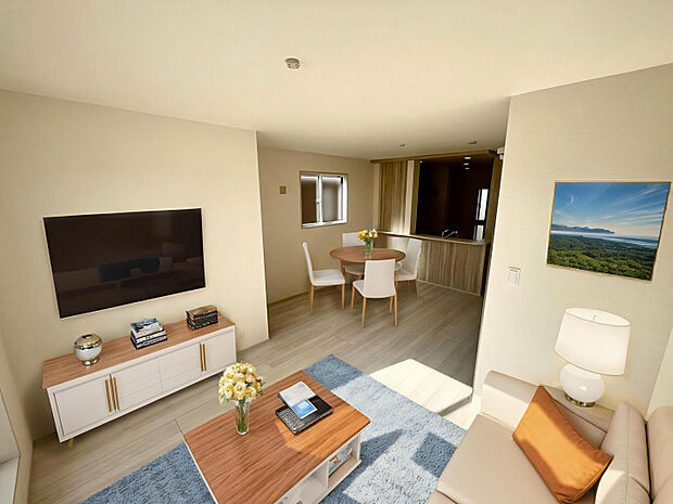 【（1）号棟:LDK】CG加工でお部屋をイメージ。家具付の販売は行っておりません。　