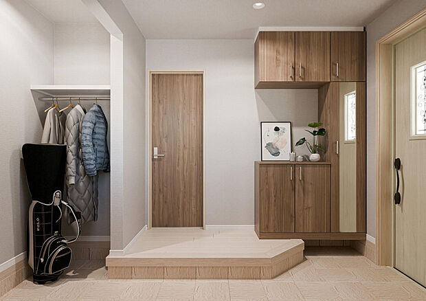 【2号棟:玄関】図面に基づくCGパースとなります。家具は販売対象ではございません。