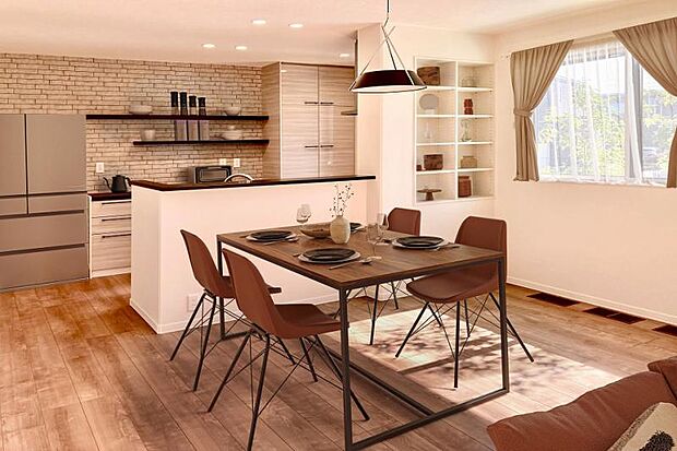 No.3_LDK１(撮影_2024年10月）※一部CG加工有　20帖以上の広いLDK。リビング内階段により家族とのコミュニケーションがとりやすい間取りです。