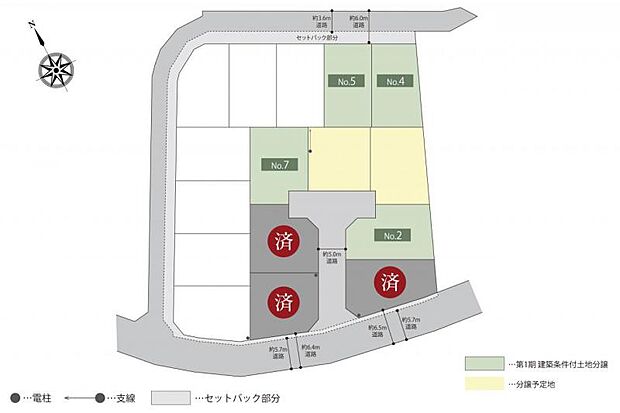 全体区画図　134～145m2の整形地。まちなみガイドラインによる整った景観を維持できます。