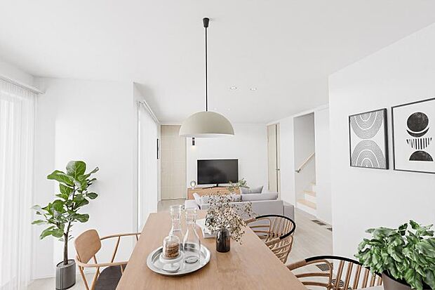 No.5_LDK3パース 家族の会話が増えるリビング内階段。※画像はCGイメージです。