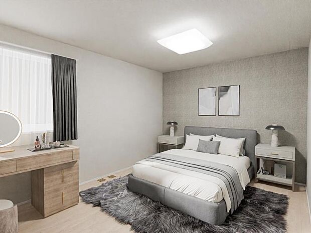 No.1_内観CG3（作成_2025年8月5日）9.5帖の主寝室には物干しスペースやW.I.Cを完備。ゆったりと使いやすい空間です。※画像は全てCG加工です。