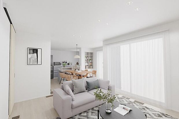 【No.5_LDK2パース 】オープン対話型キッチンで調理しながらもご家族の会話が弾みます。※画像はCGイメージです。