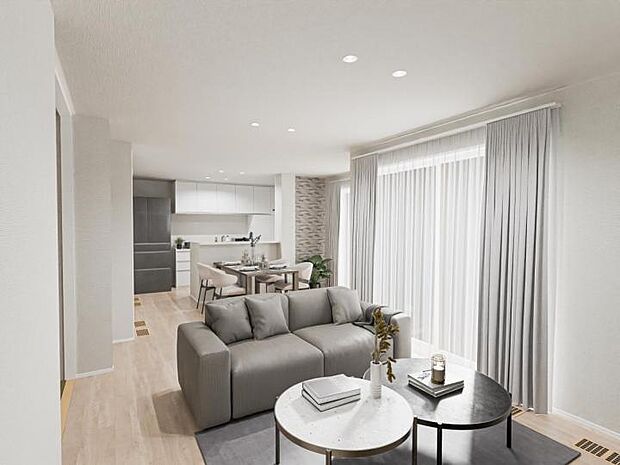 【No.1_内観CG1（作成_2025年8月5日）】LDKは隣接する畳ルームと合わせると21.7帖の大空間※画像は全てCG加工です。