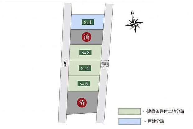 【未定】全体区画図　敷地約37～51坪の全6区画。南向きで日当たり良好。まちなみガイドラインで整った景観を維持できます。