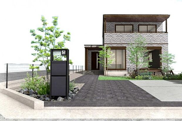 【4LDK】No.1_外観パース1 敷地面積217.88m2(65.9坪)、建物面積106.53m2(32.22坪)、太陽光発電システム7.42kW、蓄電池9.9kWh ※画像はすべてCGです。