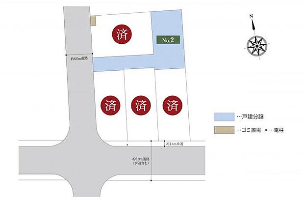 【未定】大通りから一歩奥まった住宅街に位置する敷地33坪以上、全5区画の分譲地。