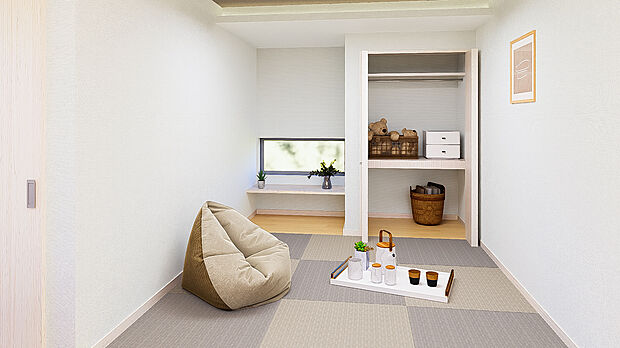 ◇モダンなデザインのタタミコーナーがあり、小さなお子様のお昼寝スペースや、読書スペース、書斎としてもオススメです。日常に癒しの空間を演出します。　
※施行事例