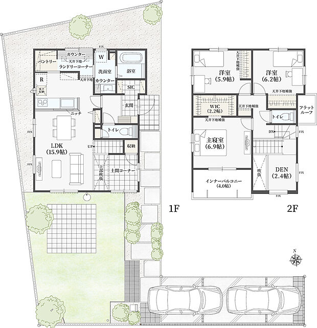 【7号棟】3 LDK
+SIC+土間コーナー+パントリー
+リビング収納+リネン庫
+ランドリーコーナー
+WIC+DEN
+インナーバルコニー