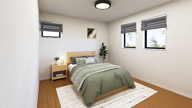 【主寝室】7.7帖の主寝室はウォークインクローゼット完備でいつもスッキリ生活できます。毎日にも生活にゆとりが持てます。※完成予想図