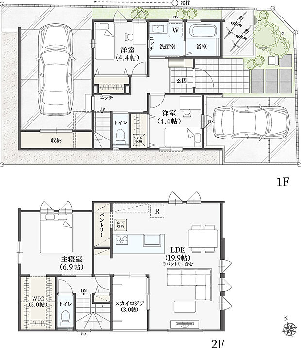【3LDK】LDK19.9帖／ホール収納／WIC／パントリー／ガレージ収納／スカイロジア