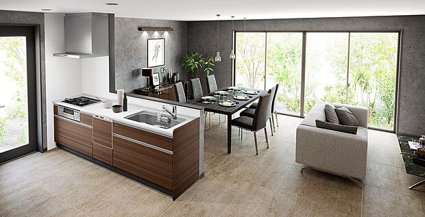 【キッチン】◇油汚れが簡単に落とせて、お手入れしやすいキッチンパネルです。忙しいママに嬉しい便利な食器洗い乾燥機付き♪