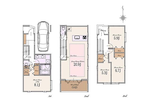 【3LDK+1S】建物面積:124.11m2(車庫面積 12.24m2、外部面積 1.22m2含む)