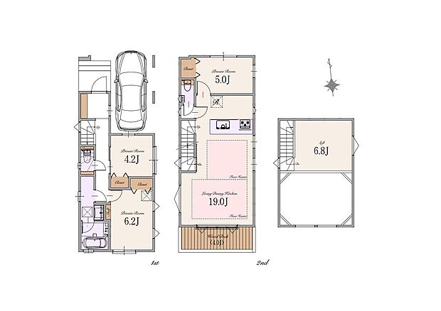 【3LDK+ロフト】建物面積:96.66m2(別途ロフト部分14.20m2)、(車庫面積12.59m2・ポーチ部分1.79m2含む)