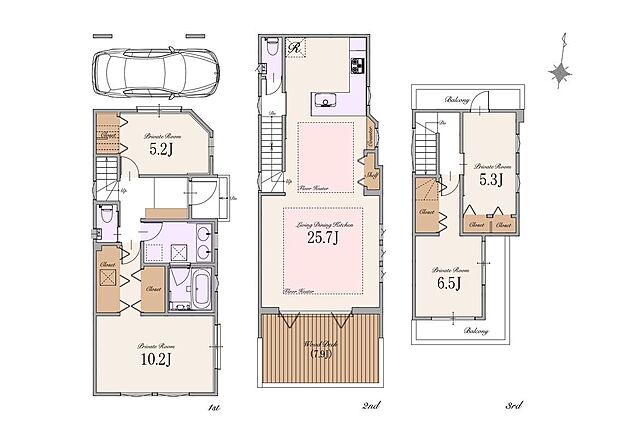 【建物参考プラン】土地価格14,990万円、建物参考プラン価格4,000万円(税込)、総額18,990万円(税込)、土地面積約89m2(東京都建築安全条例による隅切り部分1.25m2含む)(建築確認申請上の控除面積1m2含む)、建物面積約134m2(車庫面積約12m2含む)