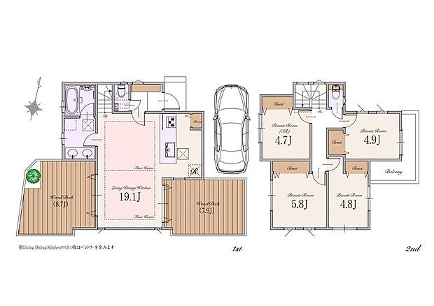【3LDK+1S】建物面積：93.10m2（車庫面積3.31m2含む)