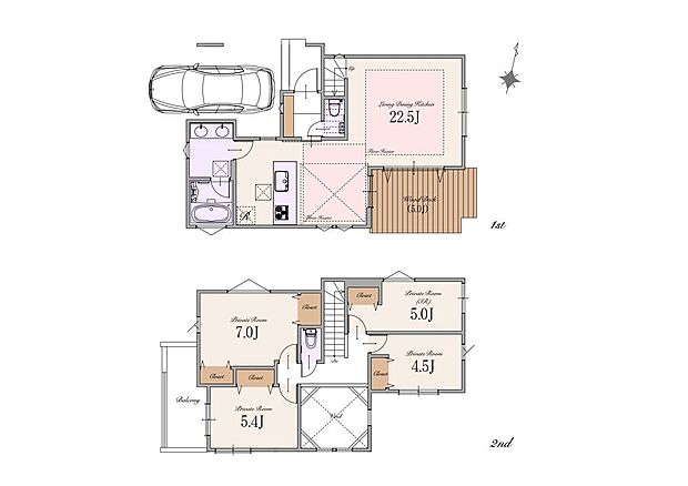 【B区画】土地価格/9,690万円、建物参考プラン価格/3,300万円(税込)、総額/12,990万円(税込)、土地面積約99m2、建物面積約107m2(車庫面積約8m2含む)