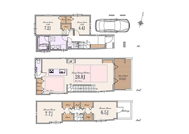 【A区画】土地価格11,990万円 建物参考プラン価格4,500万円(税込) 総額16,490万円(税込) 土地面積約101m2 建物面積約136m2(車庫面積約16m2含む)