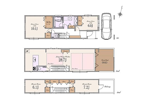 【B区画】土地価格11,990万円 建物参考プラン価格4,500万円(税込) 総額16,490万円(税込) 土地面積約117m2 建物面積約146m2(車庫面積約11m2含む)