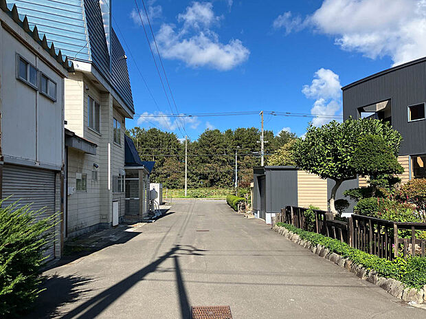 【現地写真】
比較的車通りの少ない前面道路に面しています。小さなお子様との外出や、ペットとのお散歩にも心強いです。
(2025年11月撮影)