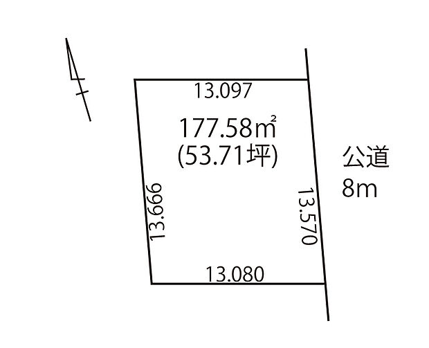 【区画図】
約53坪の広々とした土地面積が魅力の売地。敷地を有効に使った住宅の設計プランが立てやすい間口の広い区画です。