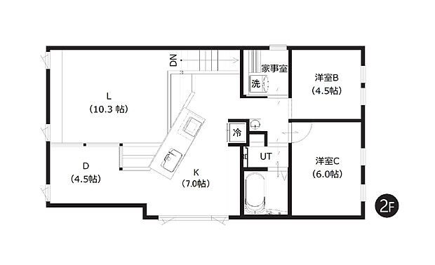 【4LDK】正面の窓は南向きですが、隣家との兼ね合いがあり１階リビングではここまでの彩光は難しい土地でした。２階にLDKを配置することで光を取り込みやすく、またプライバシーの確保も可能に。