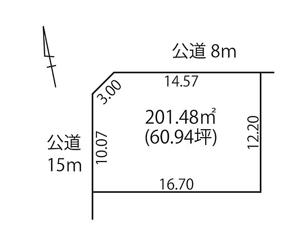約60坪の広々とした土地面積が魅力の売地。建築設計のしやすい間口の広い整形地で、夢が広がりますね。