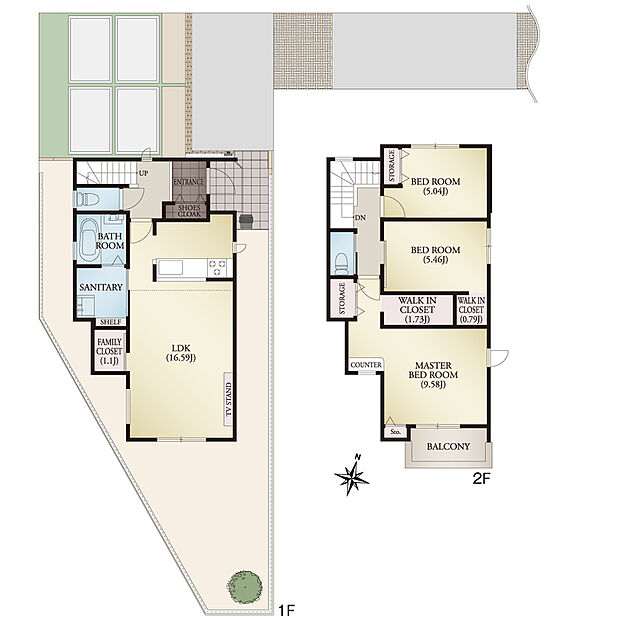 【3LDK+3S】3つの大型クロゼットがある収納豊富な住まい

※延長敷地部分の面積／40.04m2
※通行地役権部分の面積／48.81m2