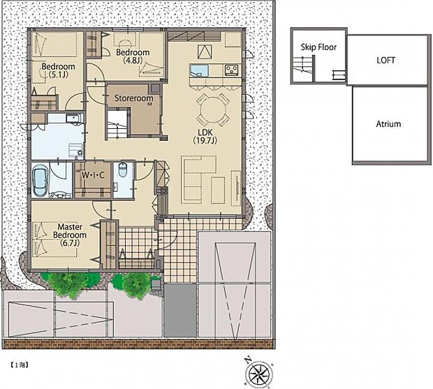 【3ＬＤＫ】スキップフロア＋納戸＋ロフト収納