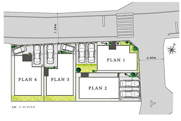 広い幅員の道路に面した区画