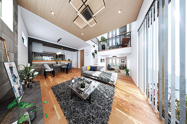 【PLAN04/見晴らしラウンジ】開放感のある「見晴らしラウンジ」と、落ち着いて過ごせる「おこもりラウンジ」を設けることで、住まいの中に多彩な居場所を創出。家族それぞれが思い思いの時間を楽しめる、奥行きのある暮らしを叶えます。