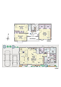3LDK+2ウォークインクロゼット+シューズクローク

■敷地面積：110.13m2(33.31坪)
■建物面積：103.09m2(30.00坪)
■１階面積：51.75m2(15.50坪)
■２階面積：51.34m2(14.50坪) 
