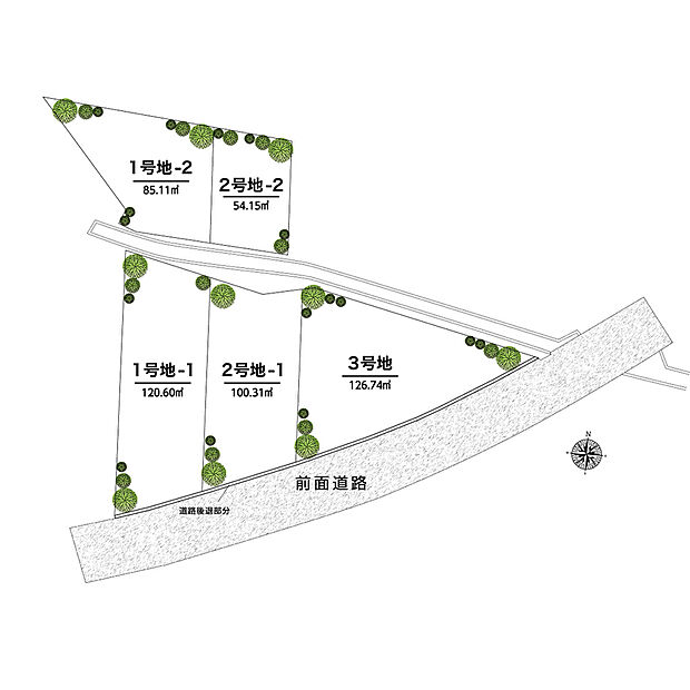 【マスターズ・エル 東羽衣6丁目IX】
南東側道路に面した全区画30坪以上のゆとりある敷地◎1・2号地の北側には家庭菜園等が楽しめる土地付きです(1号地-2、2号地-2部分は建築不可となります)。