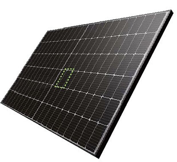 Panasonic太陽電池モジュール。PERCセル構造により従来の結晶系よりも電化消失を軽減することで発電量が多く得られます。
