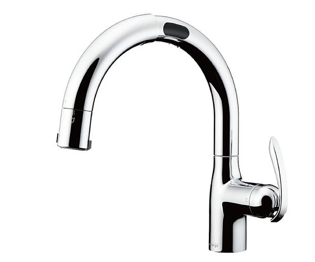 【タッチレス浄水栓】腕を高く持ち上げず吐水止水が可能な側面センサーを採用。スムーズな操作性が、腕の負担を軽減。手についた泡や水が水栓に垂れにくい構造でお手入れも簡単。