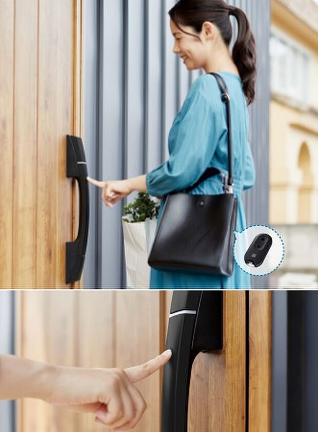 【玄関スマートキー「ポケットキー(リモコンキー)」標準装備】毎日の出入りがもっと快適に！リモコンキーを持っていればドアハンドルのボタンを押すだけで施解錠出来ます。また、ドアから離れていてもリモコンキー本体のボタンを押して施解錠が出来ます。