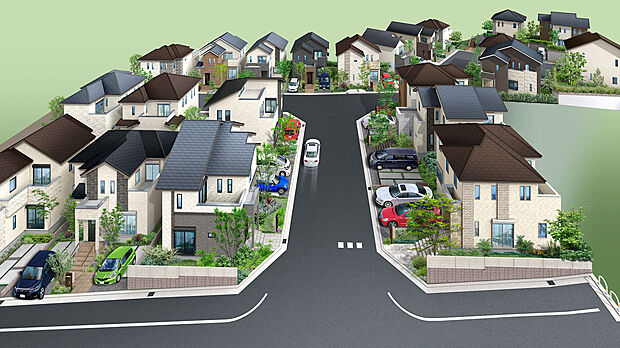 敷地面積平均120m2以上のゆったりとした区割り。日当たりや風通しも考えられた設計です。車の通り抜けができない形状で居住者以外の通行が少ないのも安心できるポイントです。