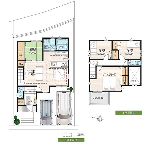 【11号地サンプルプラン】リビング階段を採用し、キッチンや洗面室などの水廻りを一カ所に固めた、家族の繋がりを大切にするLDK中心プラン。