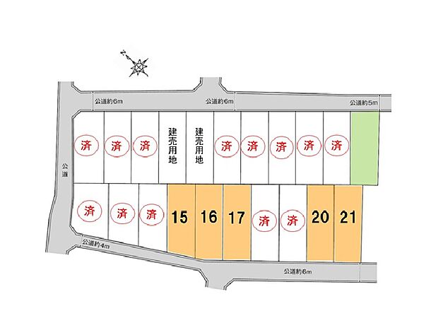 土地面積（坪数）：53.2坪 ～ 192.58m2
価格：2,524万円 ～2,685万円
※区画図には商談中区画も含みます。最新の販売状況は資料請求またはお電話にてお問合せください。