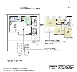 LDKに続き間の和室を設けた開放的な間取りです。和室は来客時に使用したり、子どもの遊び場として活用することもできます。またLDKと2階の居室は、南からの日当たりを確保できる明るい空間となっています。

※設計性能評価取得済 