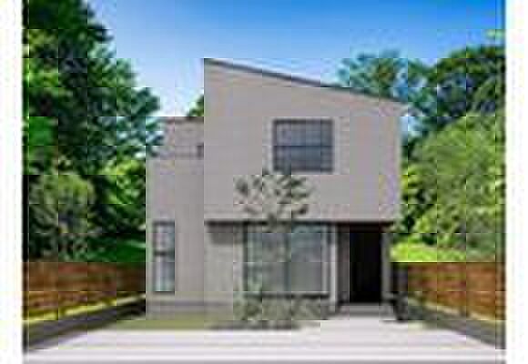 【静寂をまとうシンプルモダンの家】完成予想パース。
シンプルなデザインの中に、こだわりを感じられる外観。