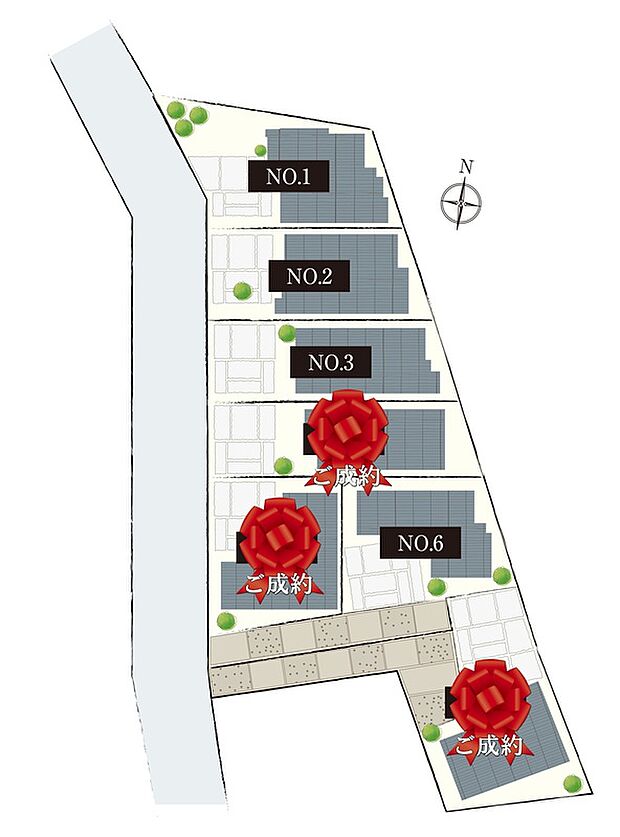 【全体区画図】
名古屋市中心部へアクセスしやすく、将来性の高い守山区下志段味エリアの新街区！利便性と快適性を兼ね備えた暮らしが叶います◎西側前面道路の幅員は約6.0mです。