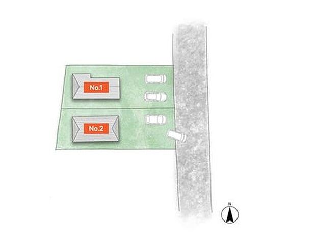【-】全2邸の新街区が誕生！前面道路は約6m幅とゆとりがあり、車同士のすれ違いや車庫入れがスムーズです。敷地面積約32坪、約33坪の2区画です。