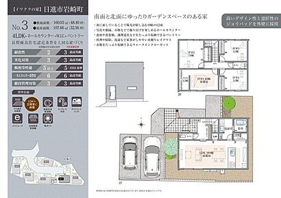水回りを集約した家事動線の良い住まい。忙しい家事をサポートしてくれます。LDKにはパントリーとリビング収納があり、住空間を広く使用可能。南・北の2面にガーデンスペース付きです。 