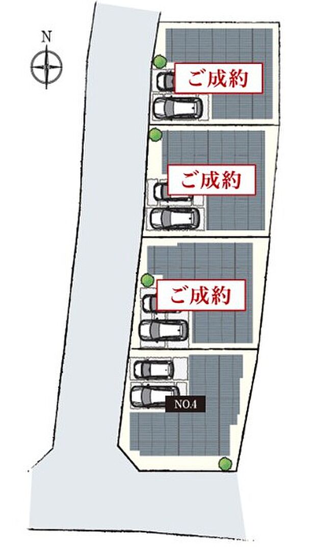 【-】角地を含む全4区画が誕生◎前面道路の幅員は西側約6.0m、南側約5.8m。開放感のある立地です。徒歩5分圏内にバス停、小学校、公園、クリニックが揃う、子育て世帯にもおすすめの住環境です。