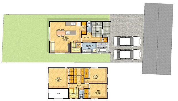 3,890万円 3LDK+FC
敷地面積200.86m2(坪)/建物面積102.68m2(31.06坪)
31.06坪+2坪分の吹き抜けのある一邸