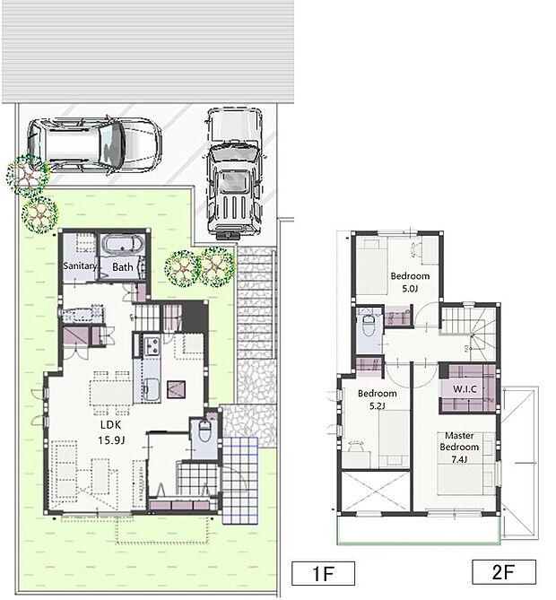 【【D-12号棟】--ロサンゼルス Style--】■価格/5090万円■土地面積/152.65m2(約46.17坪)■建物面積/92.30m2(約27.92坪)■間取/3LDK■接道/東側■駐車場2台