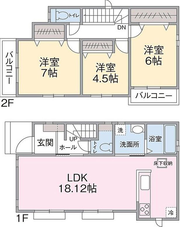 １F　LDK１８．１２帖
２F　洋室４．５帖、６帖、７帖