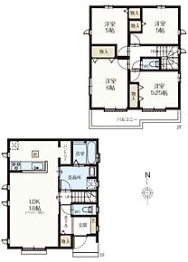 １F　LDK１８帖　パントリー含
２F　洋室５帖、５帖、６帖  
 