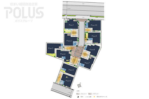 【敷地面積100m2以上を確保したゆとりある街区】
街区内道路はワンエントランスで通り抜けができないため、住民以外が使用しにくく安心。各邸には陽だまりスペースが生まれ、陽光を室内に導きます。